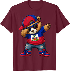 Ours Haïtien Patriotique Haïti Dab Garçons Enfants 2026 T-Shirt - T-Shirt | Maroon