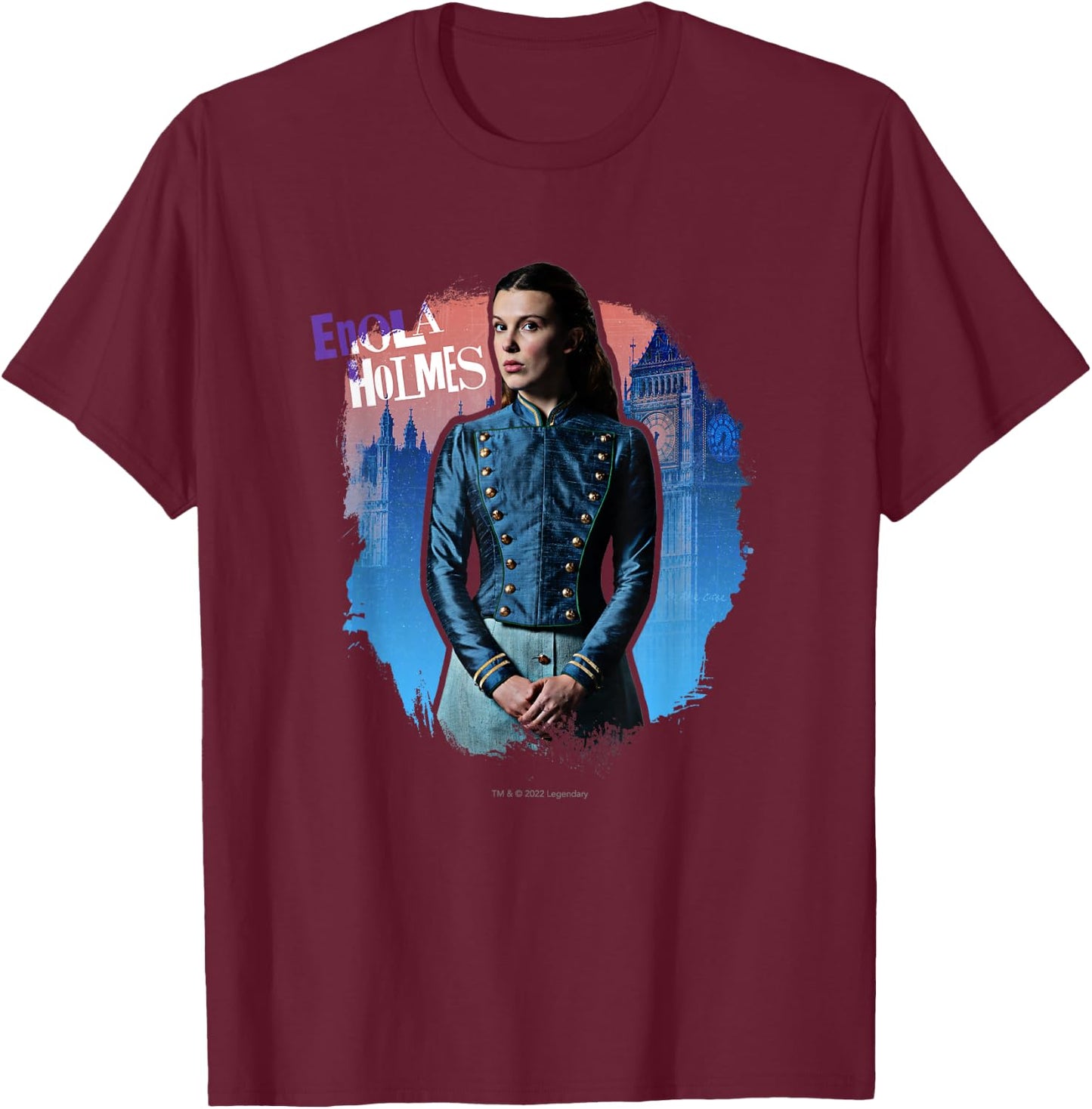 Enola Holmes - Enola (Millie Bobby Brown) in London T-Shirt - T-Shirt | Maroon