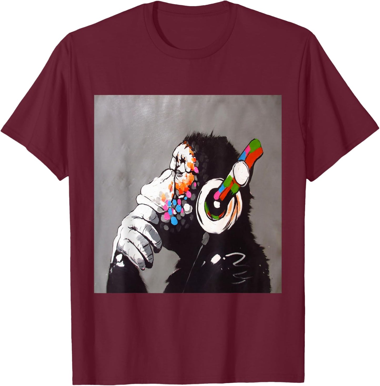 Funny Monkey Head Phone T-Shirt - T-Shirt | Maroon