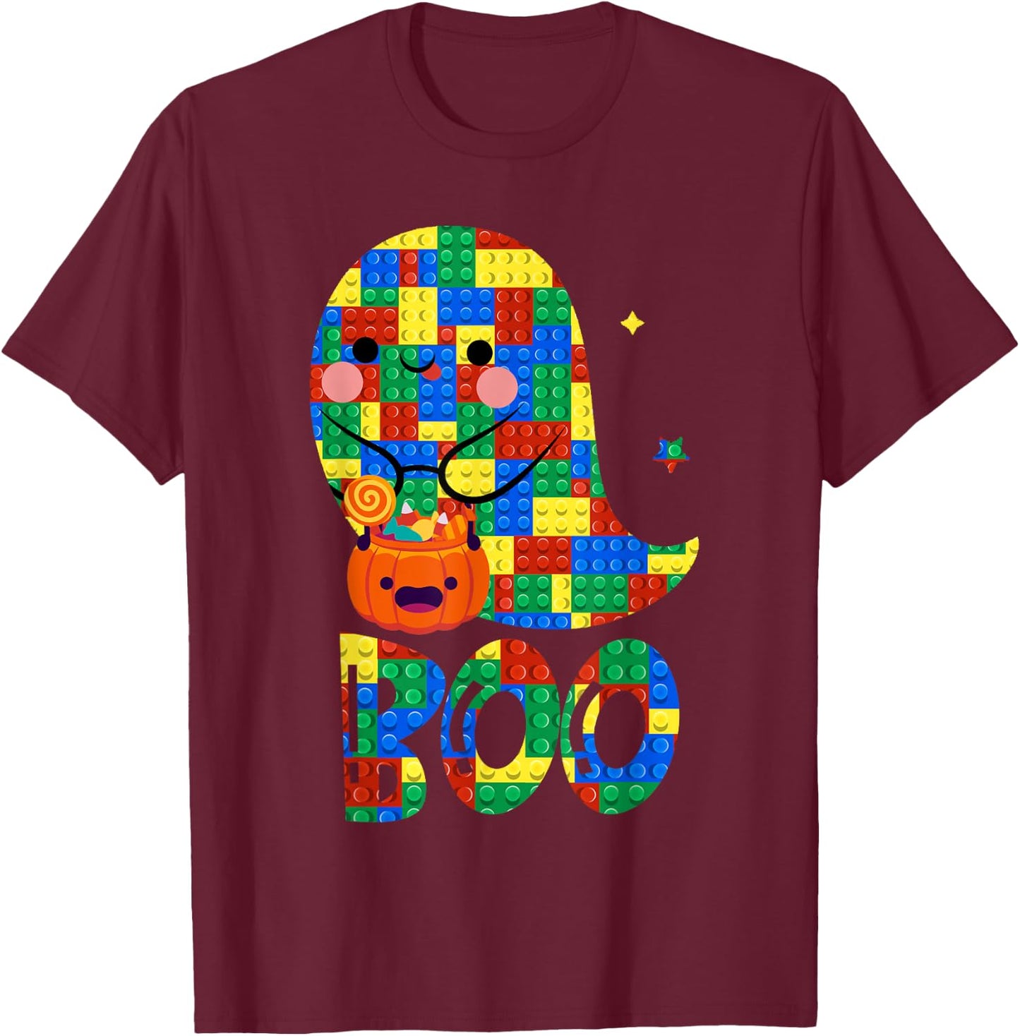 Building Blocks Ghost Boo Master Builder Halloween Costume T-Shirt - T-Shirt | Maroon