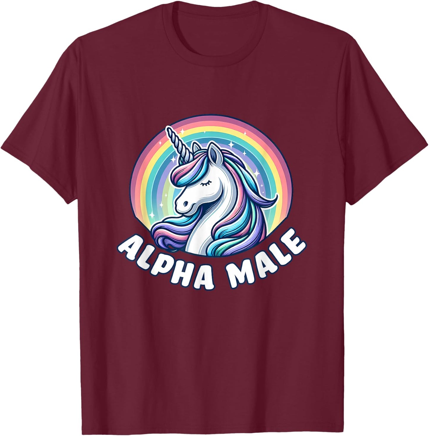 Funny Ironic Men Cute Alpha Male Unicorn , Black, S T-Shirt - T-Shirt | Maroon