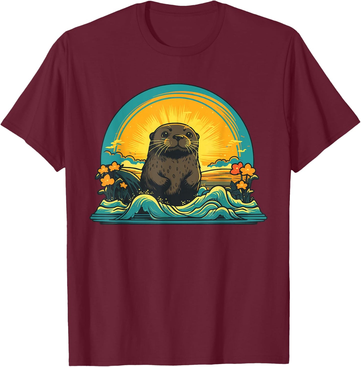 Otter Sunrise T-Shirt - T-Shirt | Maroon
