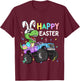 Kids Boys Happy Easter T-Rex Bunny Monster Truck Rabbit Ears T-Shirt - T-Shirt | Maroon