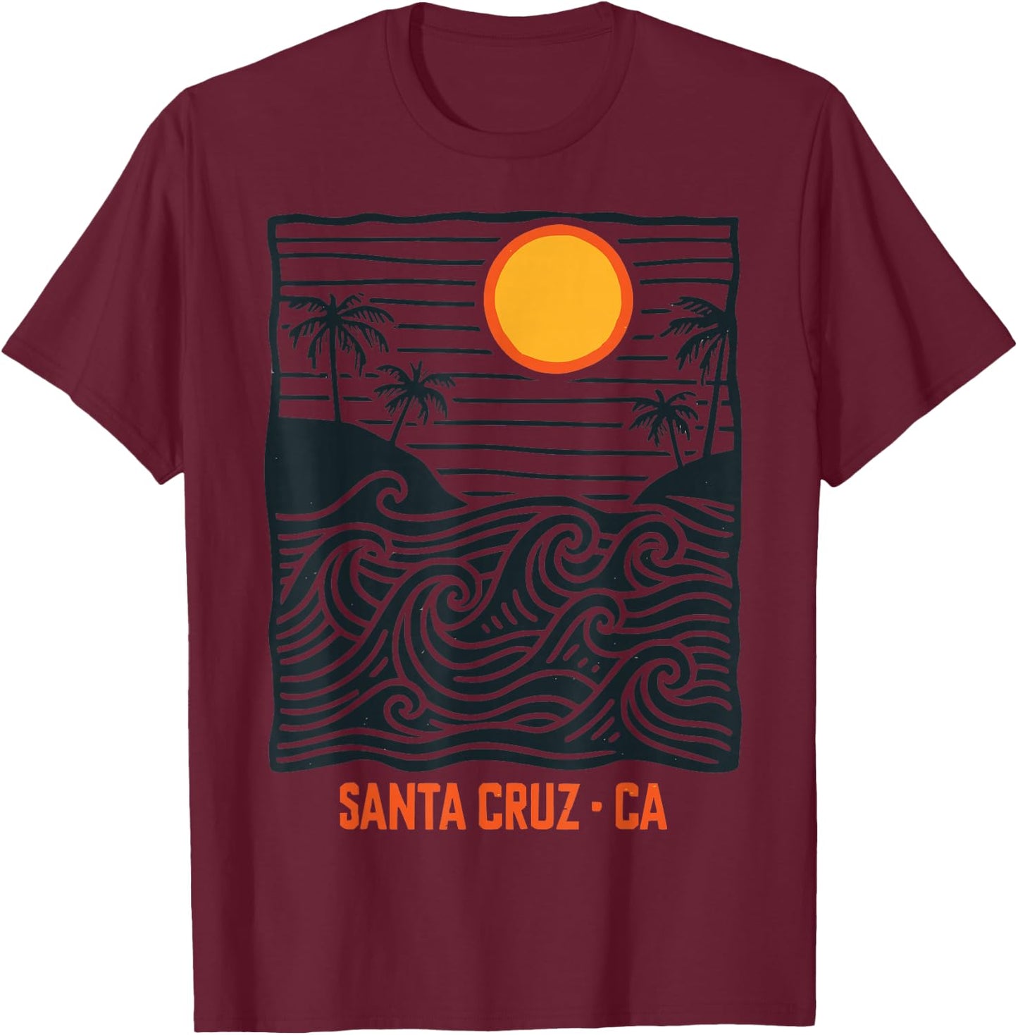 Santa Cruz Surf Wave Vintage Beach Pattern California T-Shirt - T-Shirt | Maroon