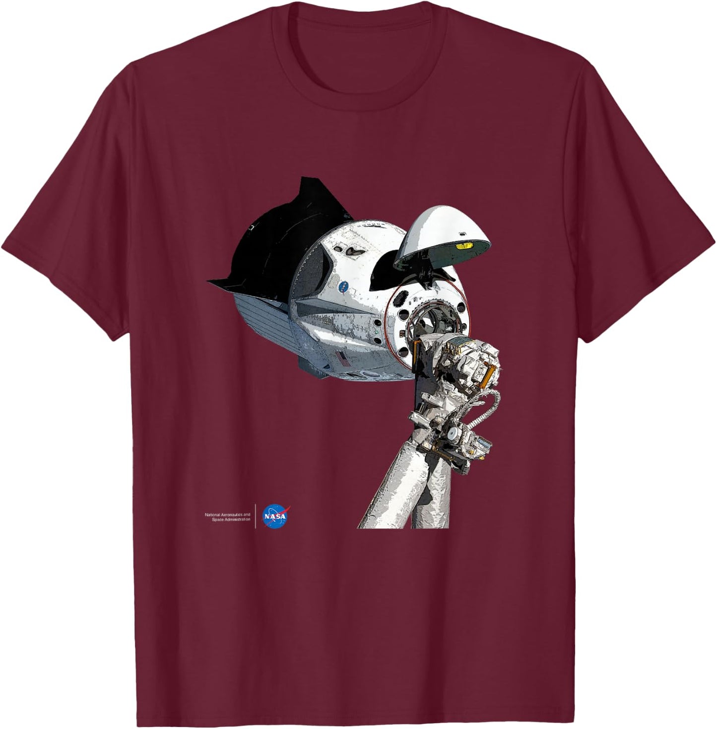NASA SpaceX Dragon Capsule at The ISS T-Shirt - T-Shirt | Maroon
