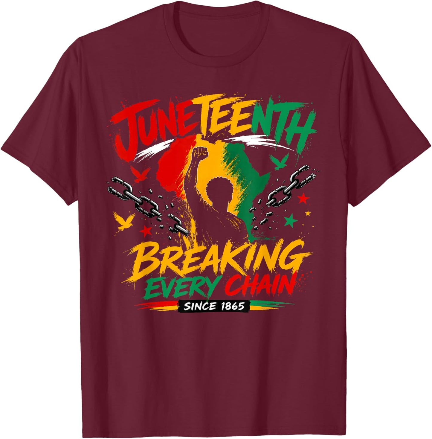 Juneteenth Breaking Every Chain Since 1865 Freedom Men Kids T-Shirt - T-Shirt | Maroon