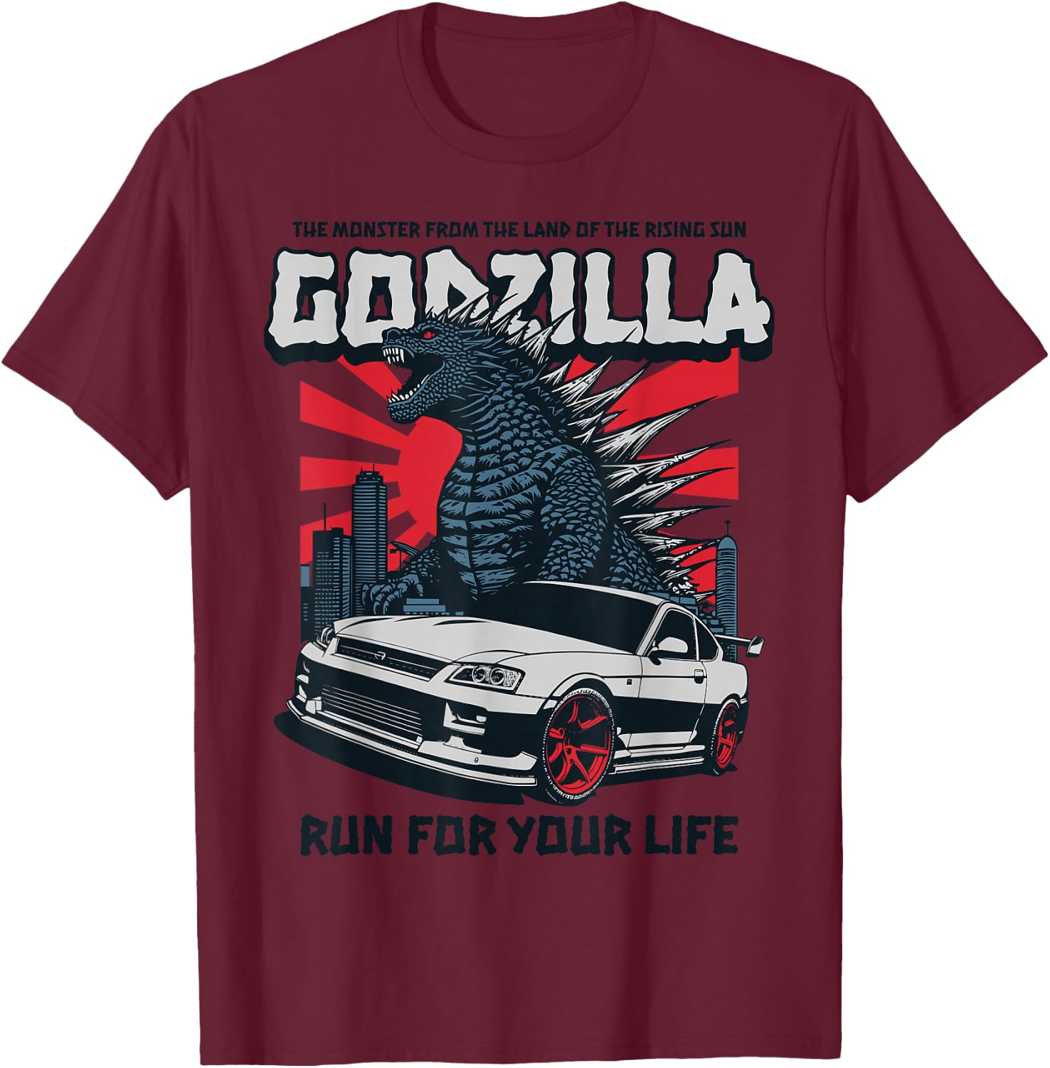 Godzilla - Run for Your Life Car T-Shirt - T-Shirt | Maroon