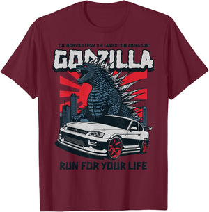 Godzilla - Run for Your Life Car T-Shirt - T-Shirt | Maroon