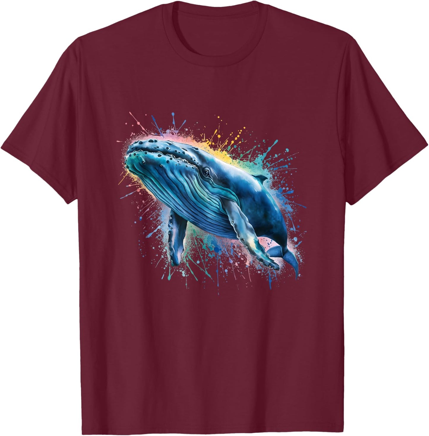 Blue Whale Men Woman Colorful Watercolor Blue Whale T-Shirt - T-Shirt | Maroon