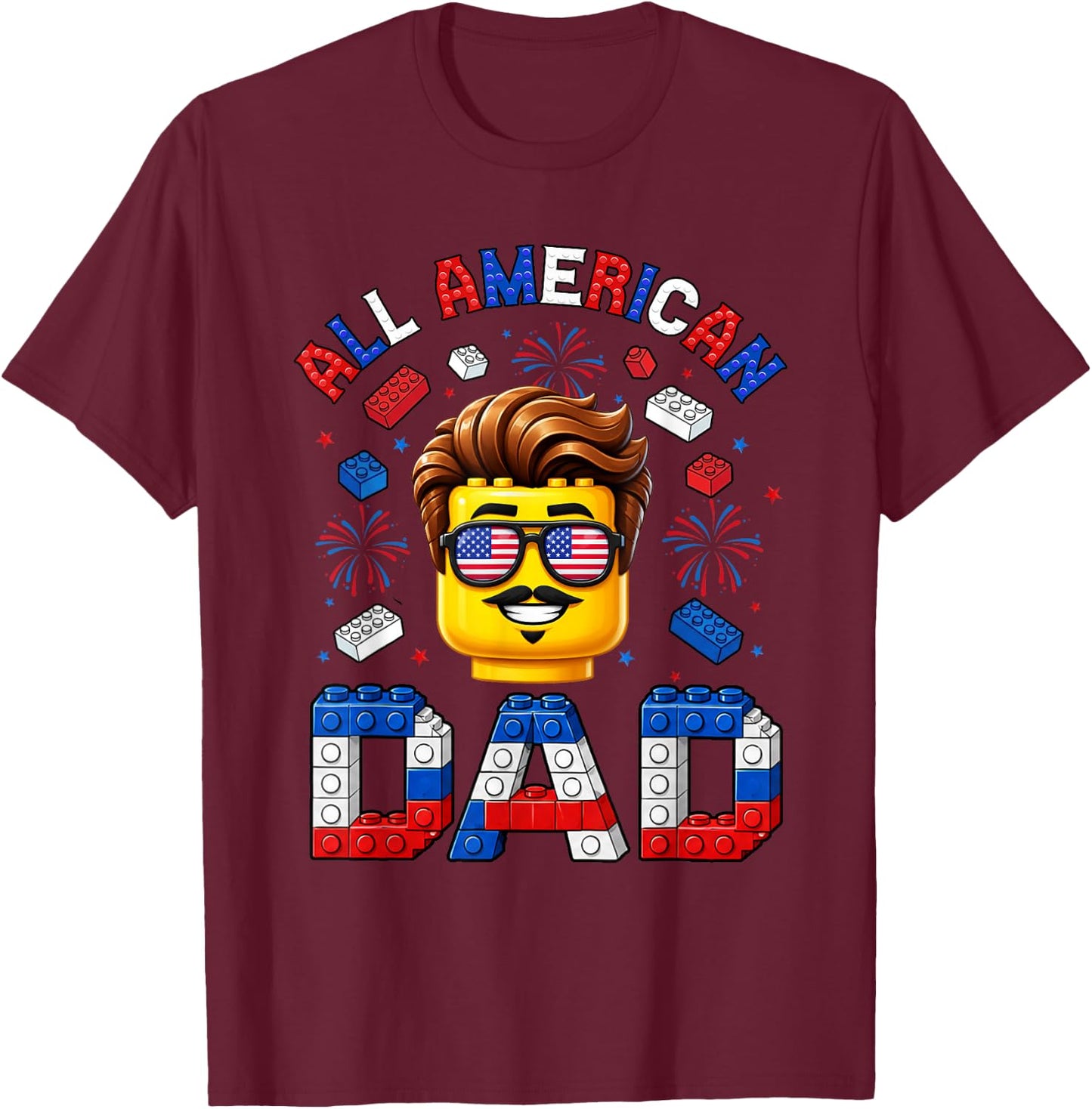 All American Dad 4th of July Master Builder Family Matching T-Shirt - T-Shirt | Maroon