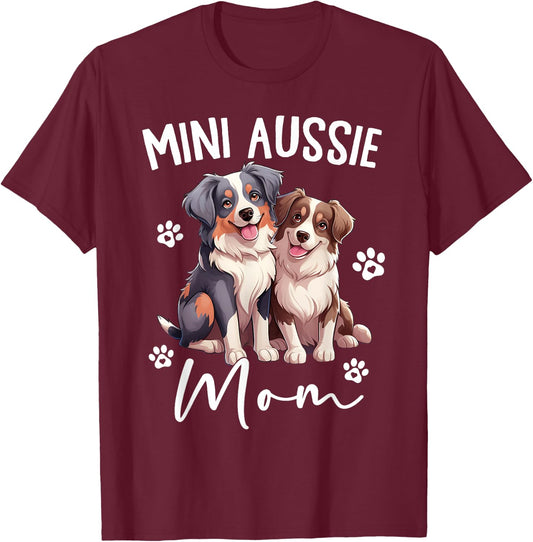 Aussie Mom Australian Shepherd World's Best Mini Aussie Mom T-Shirt - T-Shirt | Maroon