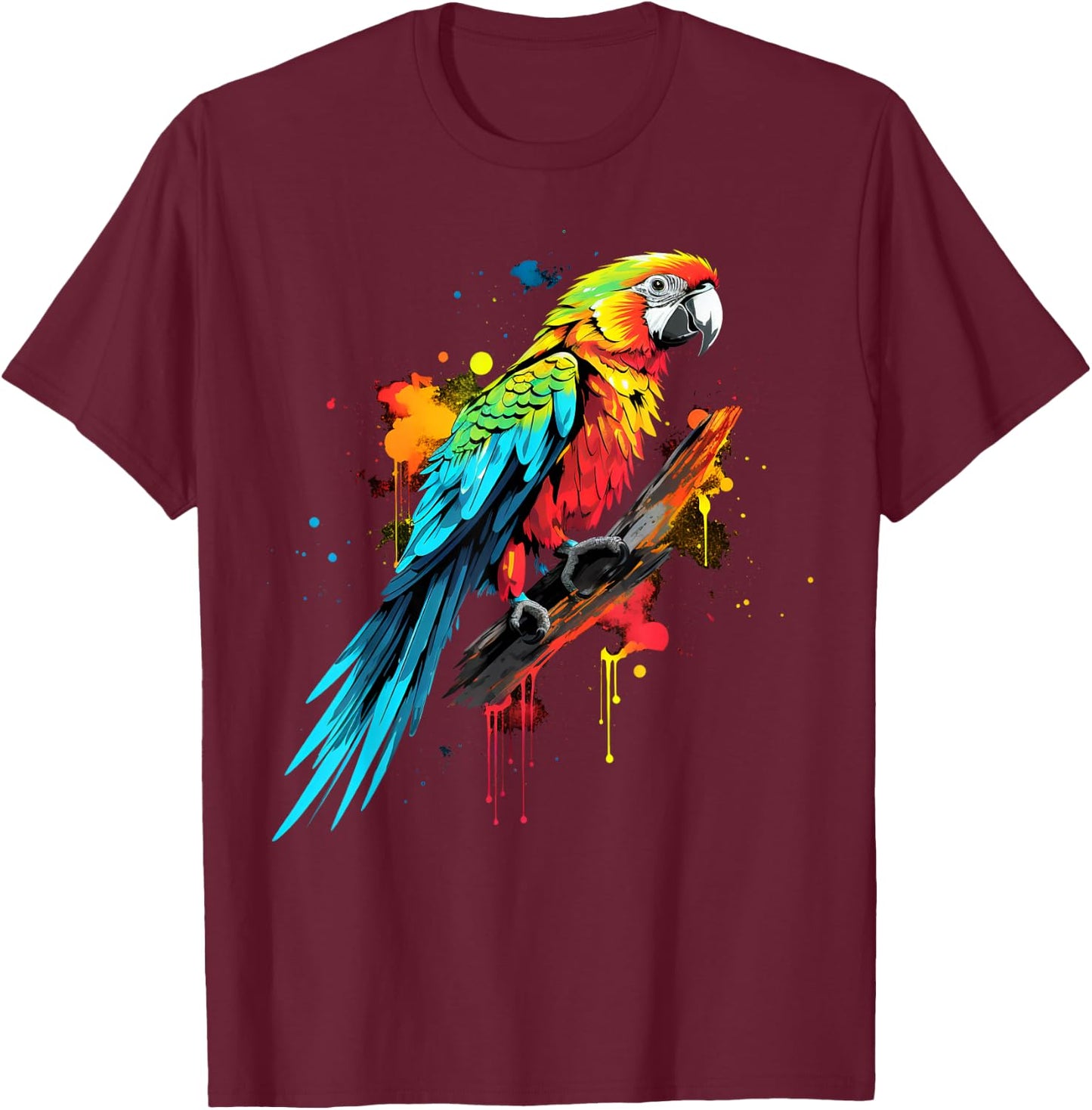 Cool Parrot on Colourful Painted Parrot , black T-Shirt - T-Shirt | Maroon