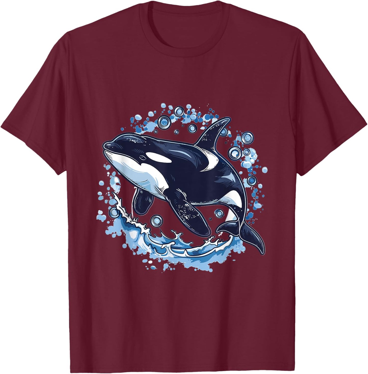 Orca Whale Bubbles Graphic T-Shirt - T-Shirt | Maroon