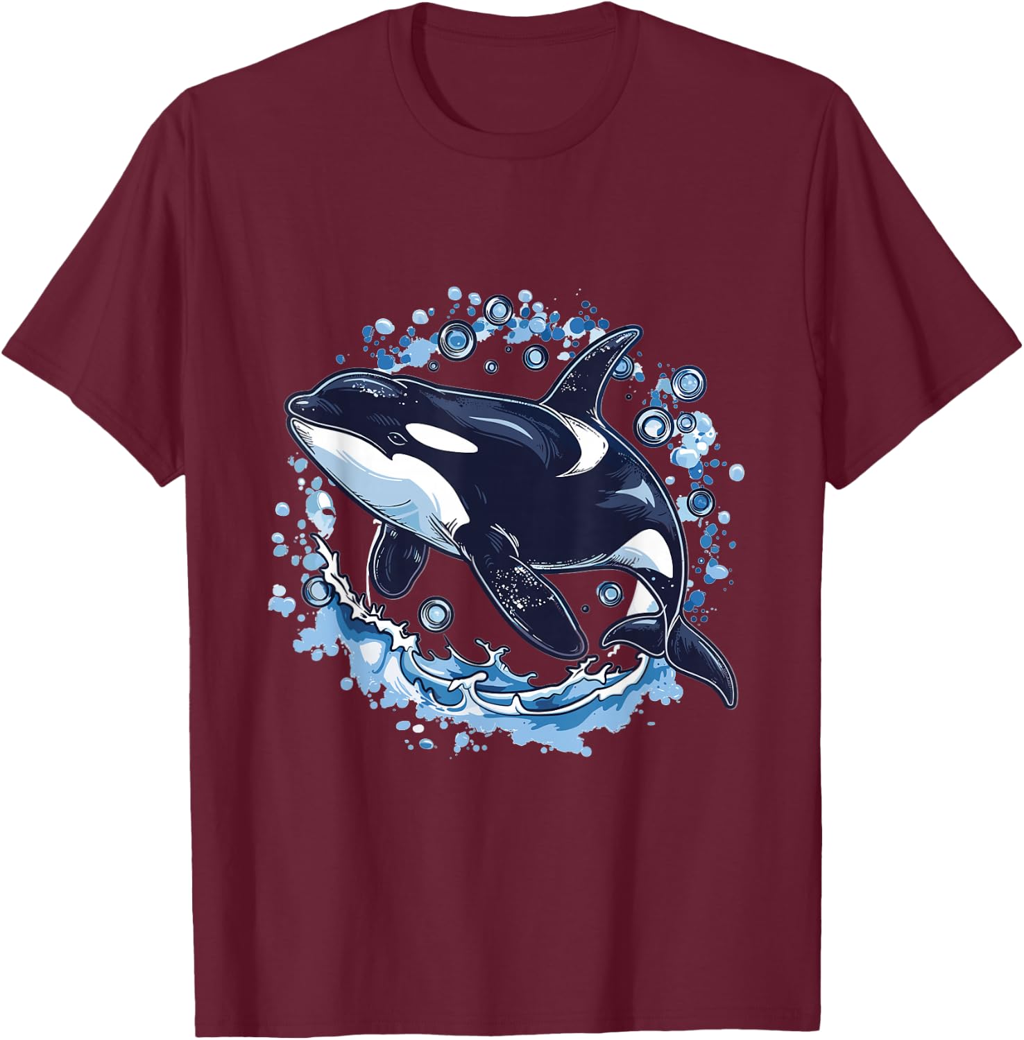 Orca Whale Bubbles Graphic T-Shirt - T-Shirt | Maroon