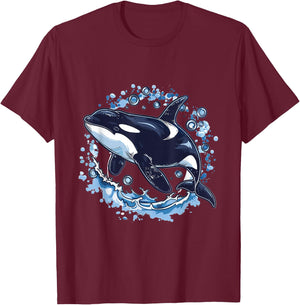 Orca Whale Bubbles Graphic T-Shirt - T-Shirt | Maroon