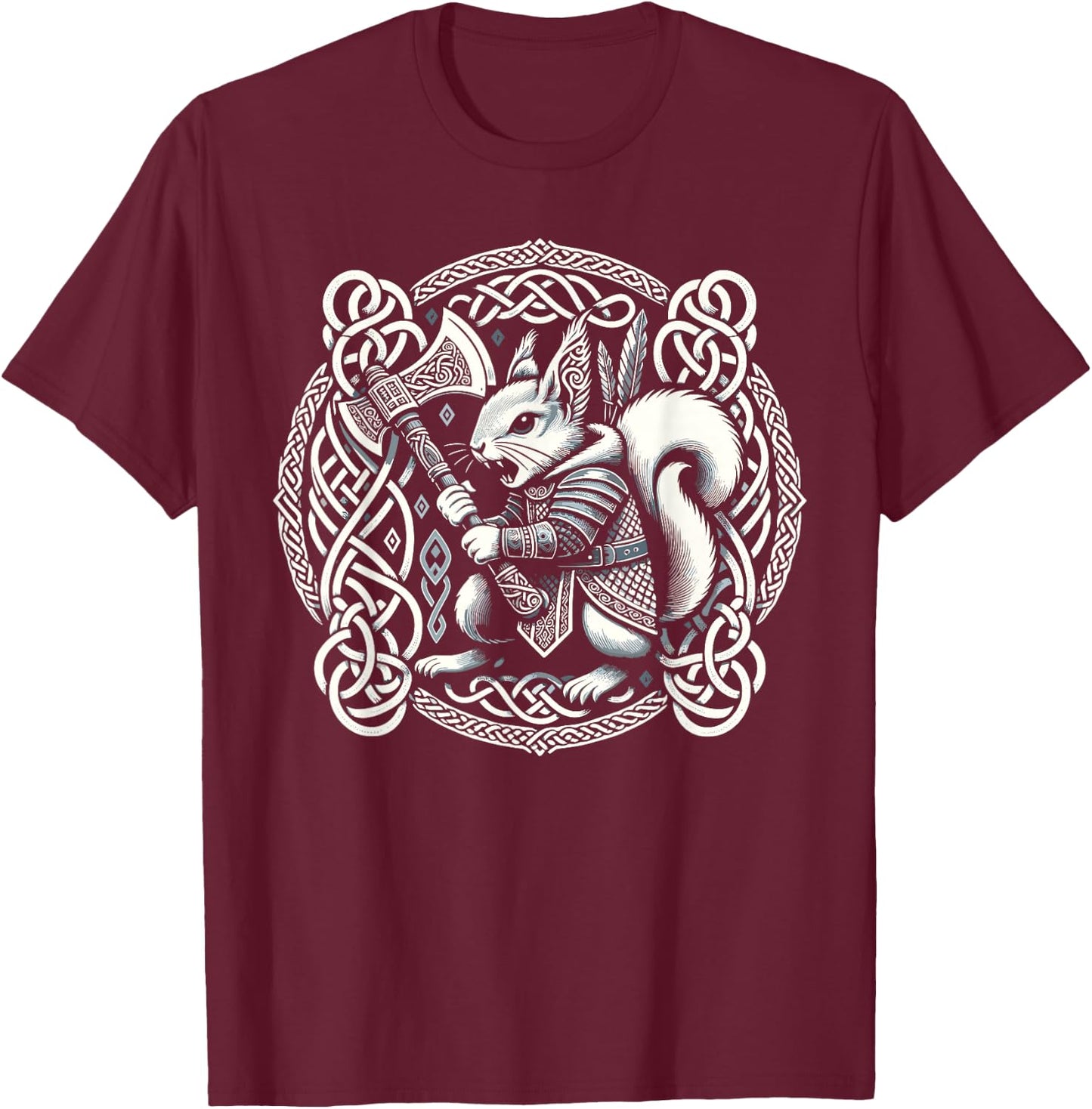 Warrior Squirrel Ratatoskr Borre Style Norse Mythology T-Shirt - T-Shirt | Maroon