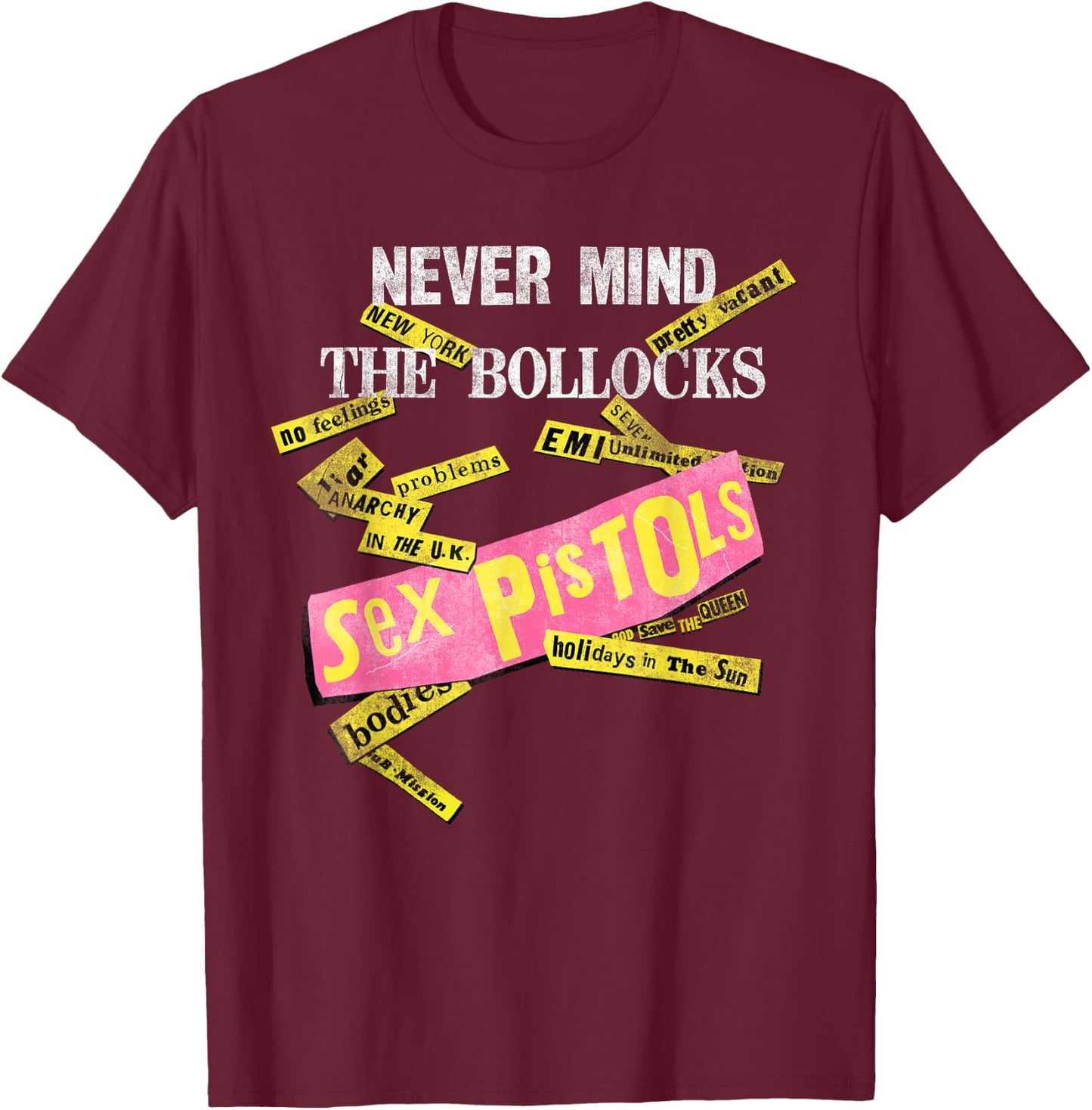 Sex Pistols Official Never Mind The Bollocks Tabs T-Shirt - T-Shirt | Maroon