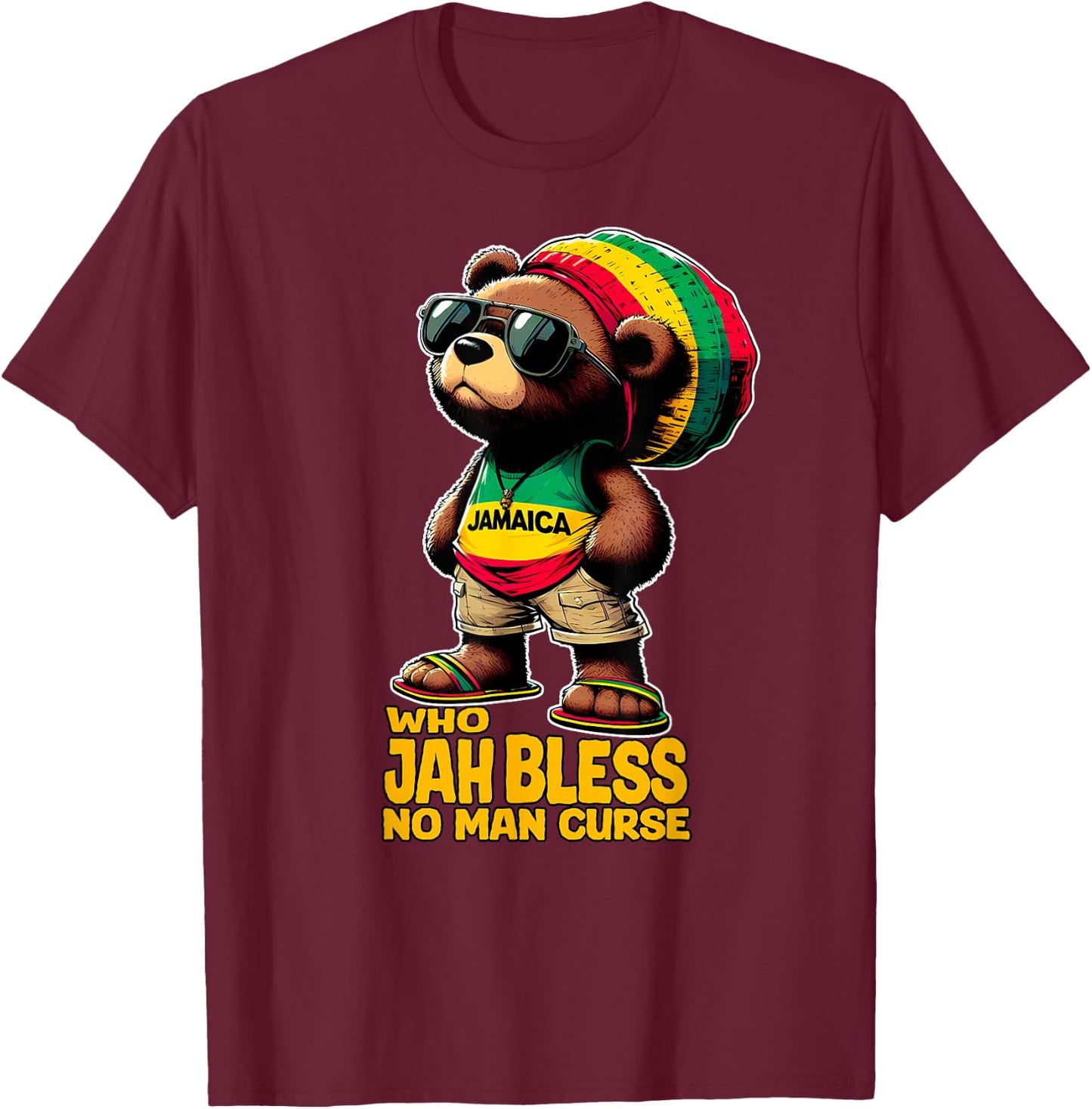 JAMAICA Cute Rasta Bear Jah Bless Reggae Roots , Black, S T-Shirt - T-Shirt | Maroon