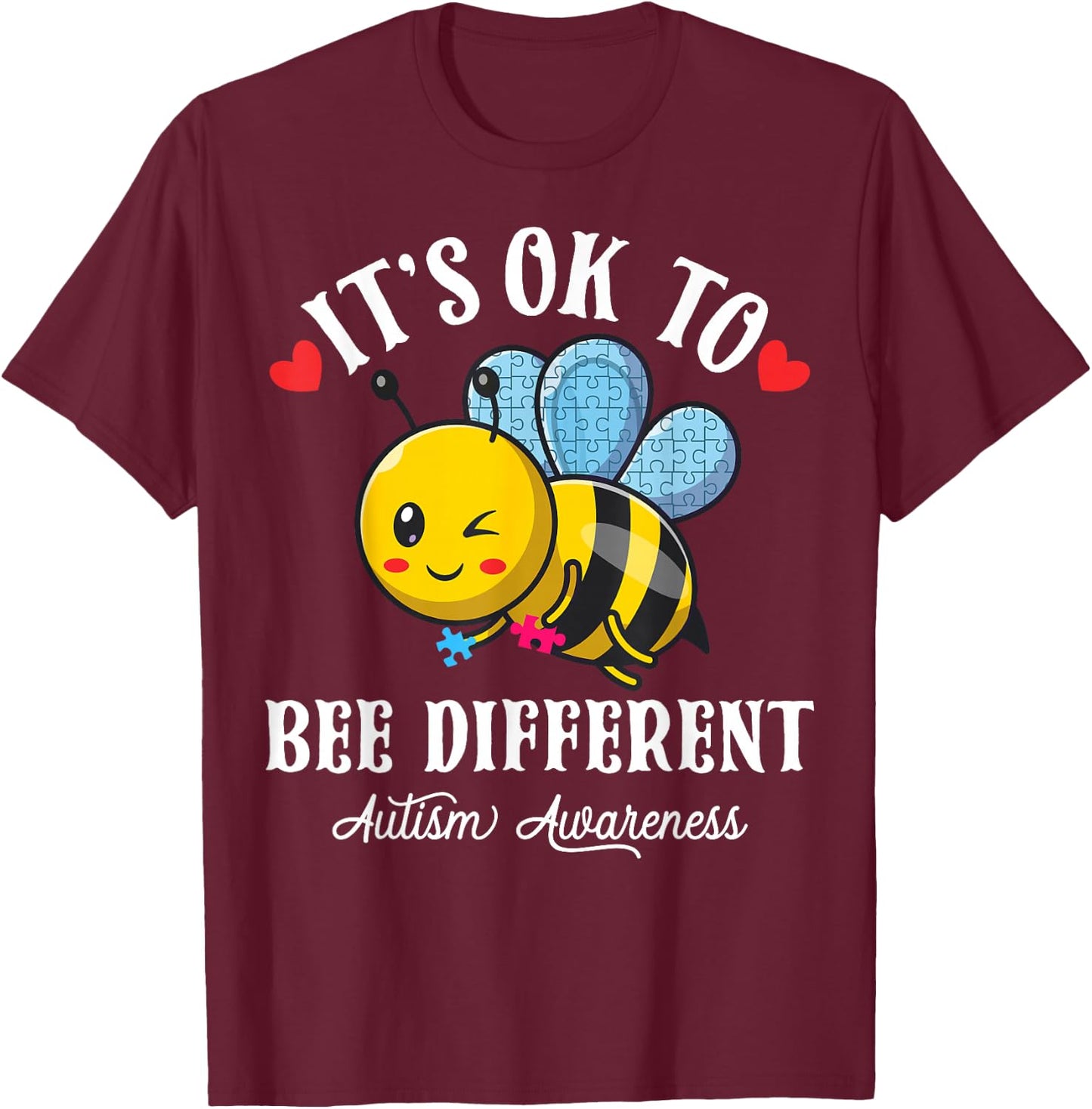Autism Awareness Bee It's Ok to Be Different Autistic Bees T-Shirt - T-Shirt | Maroon