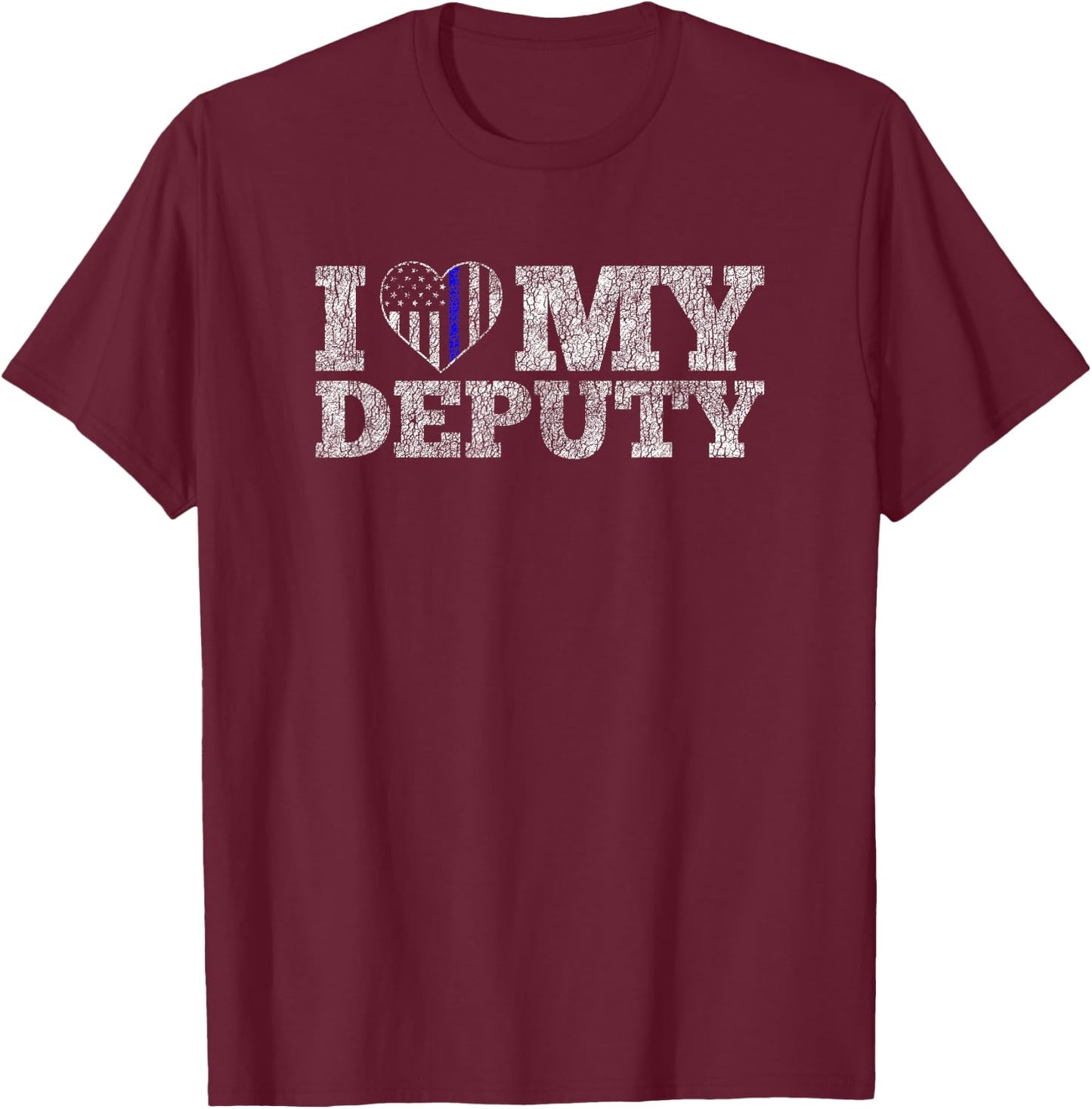 Vintage Retro Love my Deputy Sheriff Wife T-Shirt - T-Shirt | Maroon