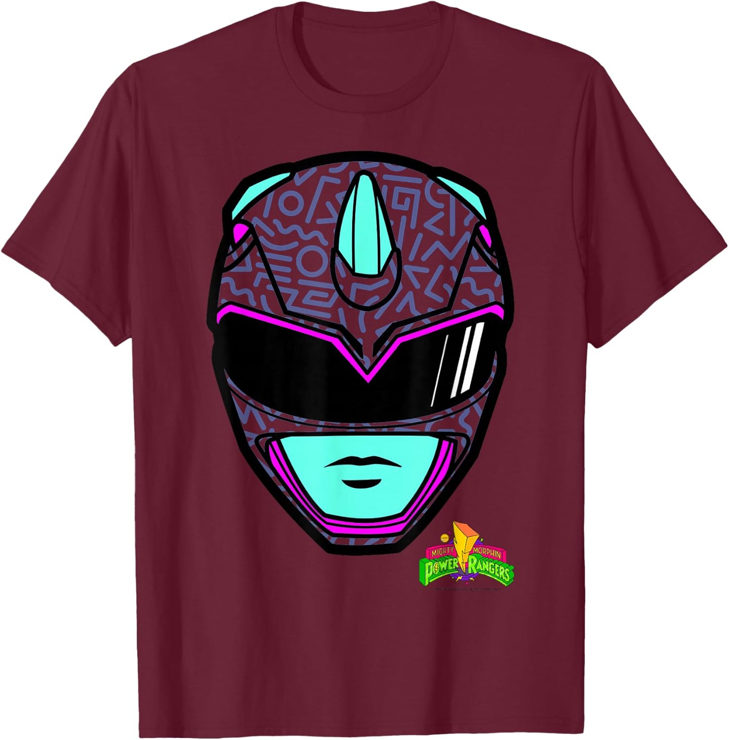 Power Rangers Blue Ranger Retro Print Big Face T-Shirt - T-Shirt | Maroon
