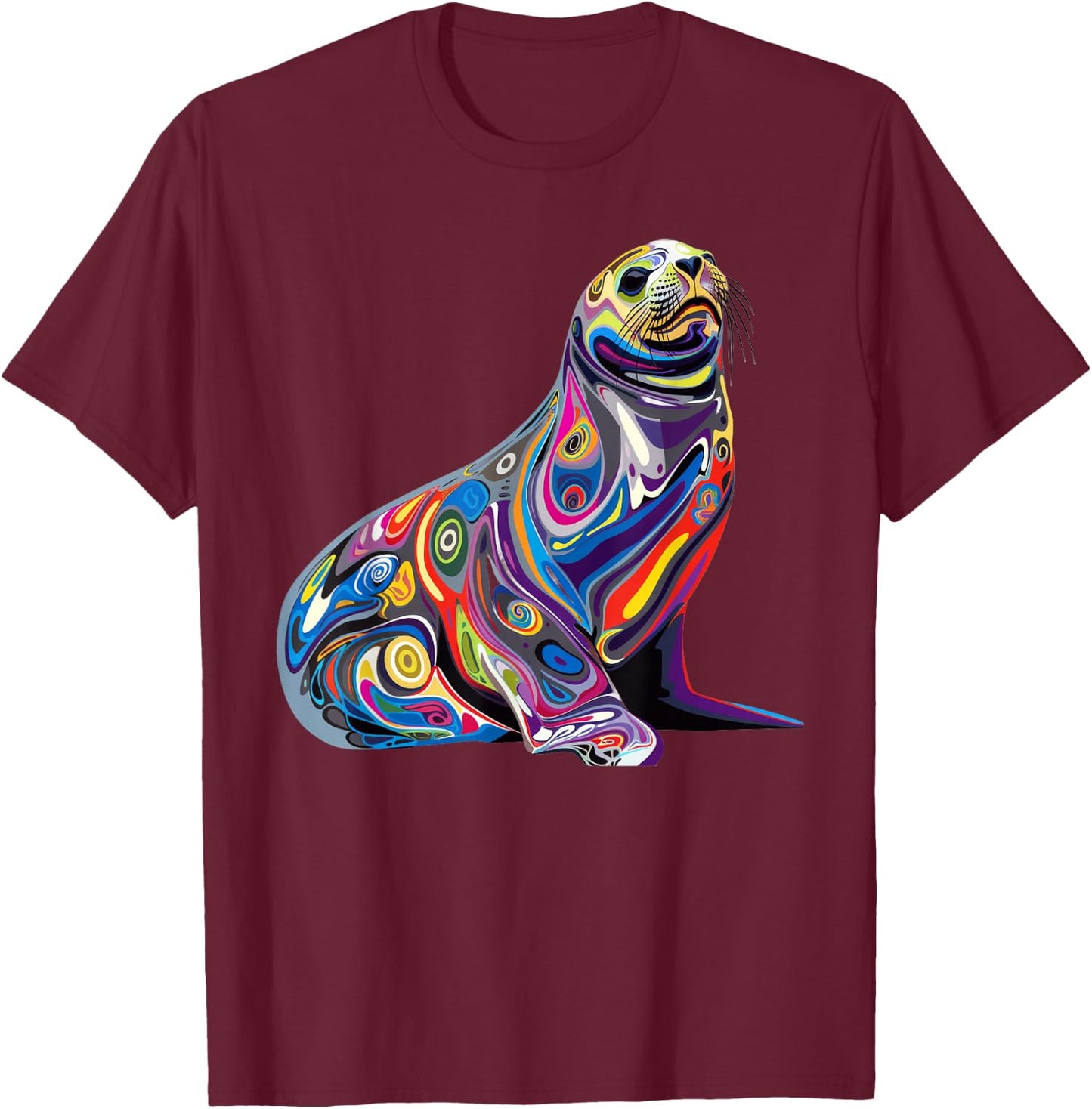 Harp Seal Psychedelic T-Shirt - T-Shirt | Maroon