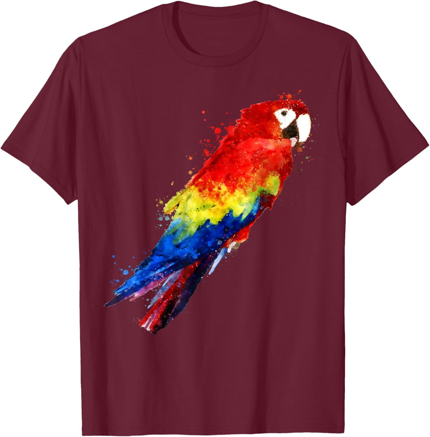 Watercolour colourful scarlet macaw parrot bird painting T-Shirt - T-Shirt | Maroon