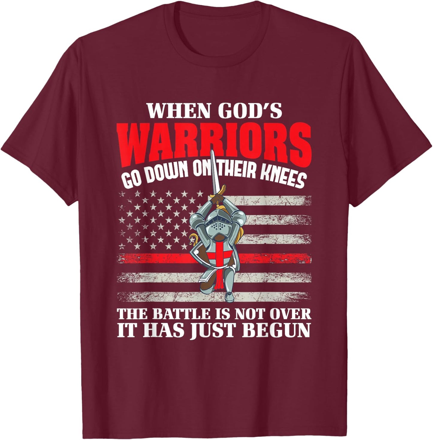 Gods Warrior Christian American Soldier US Flag Bible Prayer T-Shirt - T-Shirt | Maroon