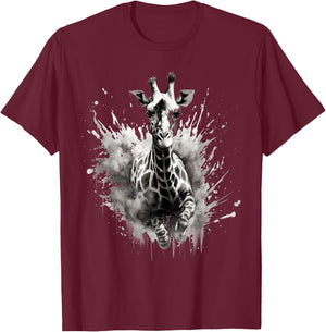 Giraffe Drawing Animal Print Splash Wildlife Safari Artwork T-Shirt - T-Shirt | Maroon