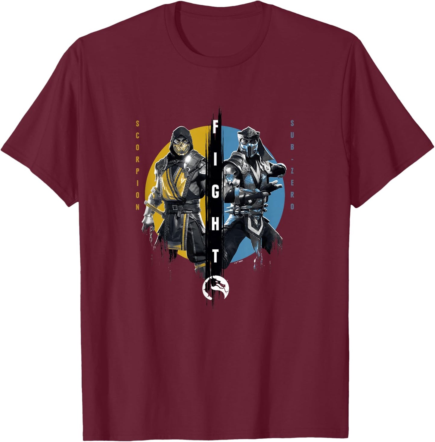 Mortal Kombat Klassic Scorpion Vs Sub-Zero Fight Round Logo T-Shirt - T-Shirt | Maroon