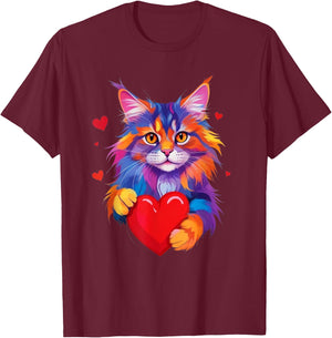 Chemise Maine Coon Cat - Graphique coloré Maine Coon Heart T-Shirt - T-Shirt | Maroon