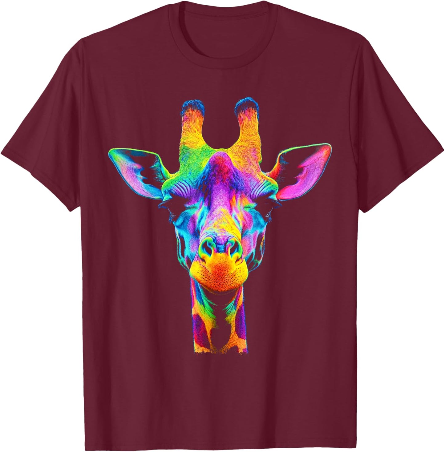 Design With A Giraffe On It Rainbow Giraffe On A T-Shirt - T-Shirt | Maroon