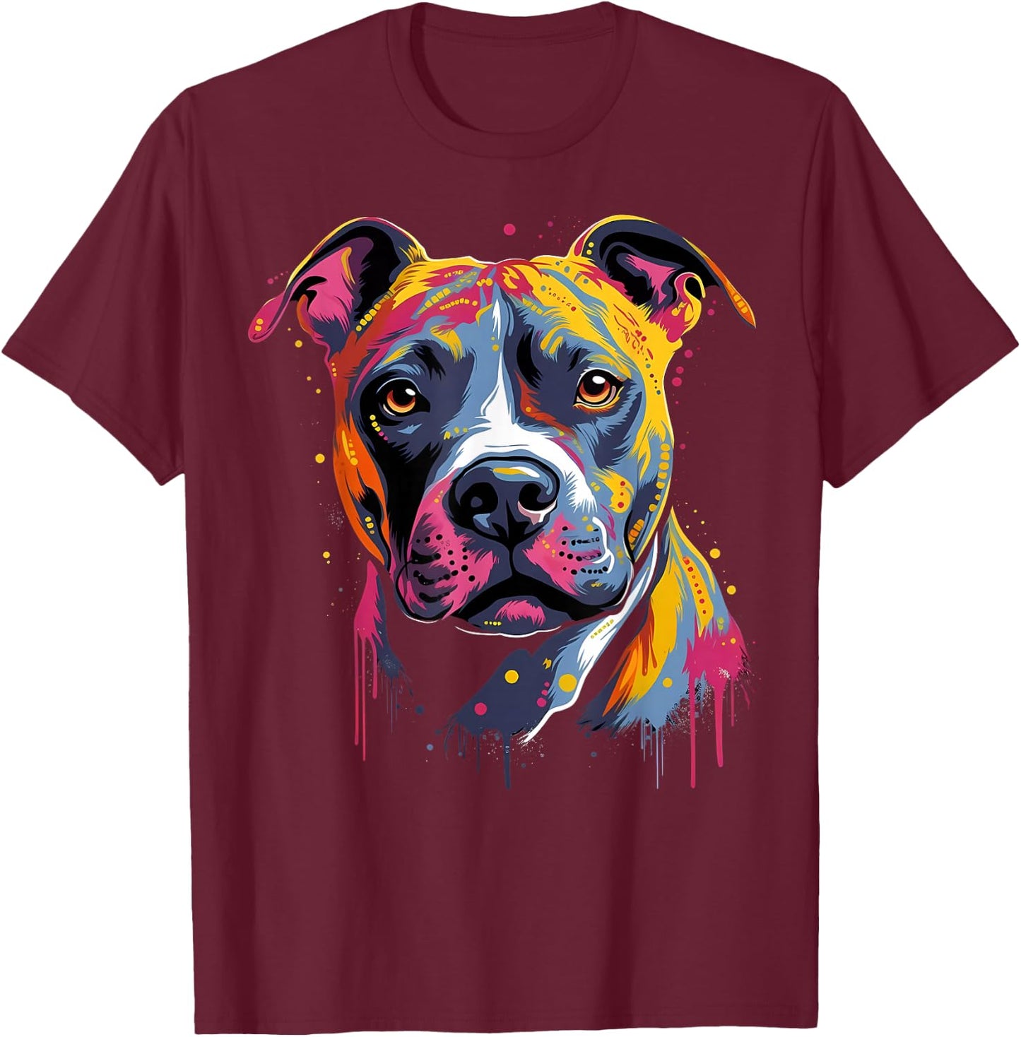 Amstaff American Staffordshire Terrier Colorful Black , Black, S T-Shirt - T-Shirt | Maroon