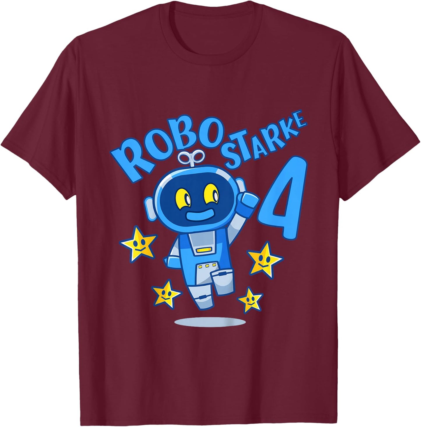 Children's Robot Birthday Shirt 4 Years Boy 4 Birthday , black, 80 T-Shirt - T-Shirt | Maroon