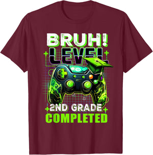 Bruh Level 2nd Grade Completed Last Day Of School Graduate T-Shirt - T-Shirt | Maroon