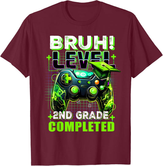 Bruh Level 2nd Grade Completed Last Day Of School Graduate T-Shirt - T-Shirt | Maroon