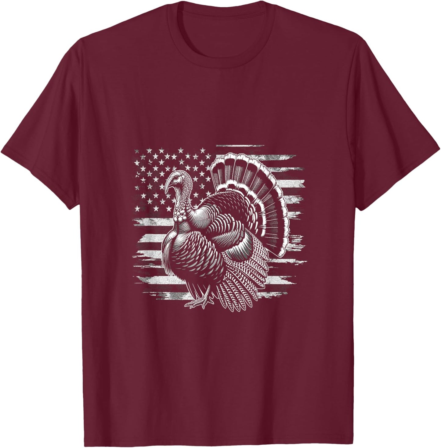 Wild Turkey American Flag USA Flag T-Shirt - T-Shirt | Maroon