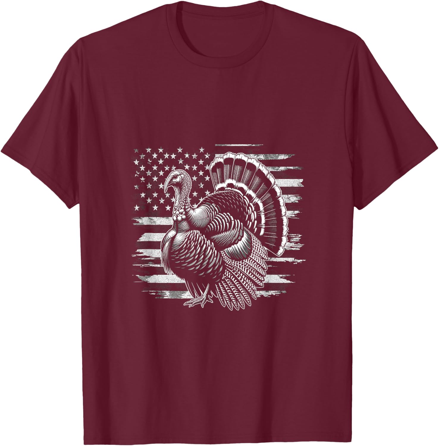 Wild Turkey American Flag USA Flag T-Shirt - T-Shirt | Maroon