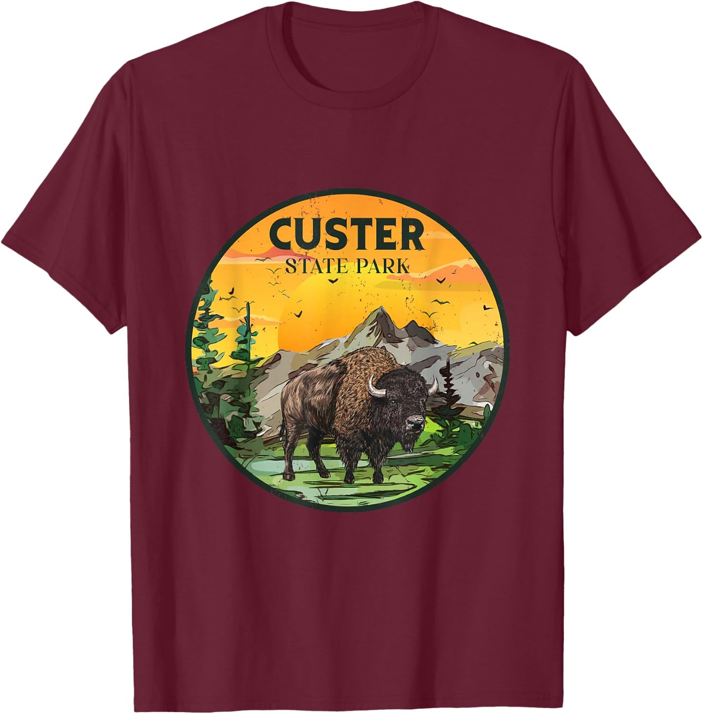Custer State Park South Dakota Bison Outdoor Hiking Camping T-Shirt - T-Shirt | Maroon