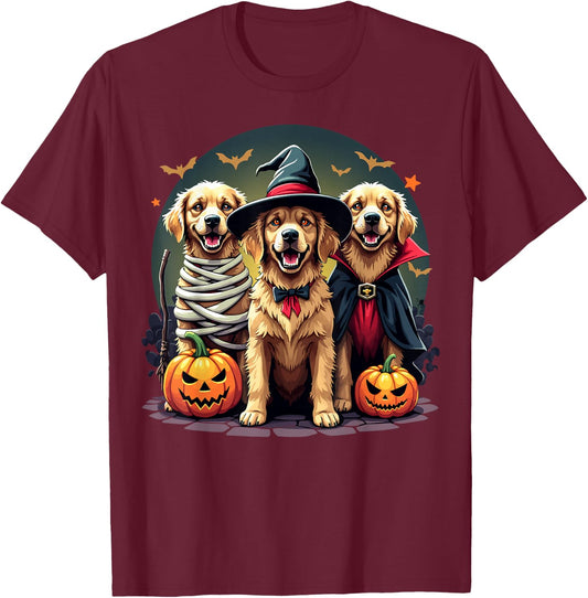 Golden Retriever Halloween Costume Party Witch Mummy Vampire T-Shirt - T-Shirt | Maroon