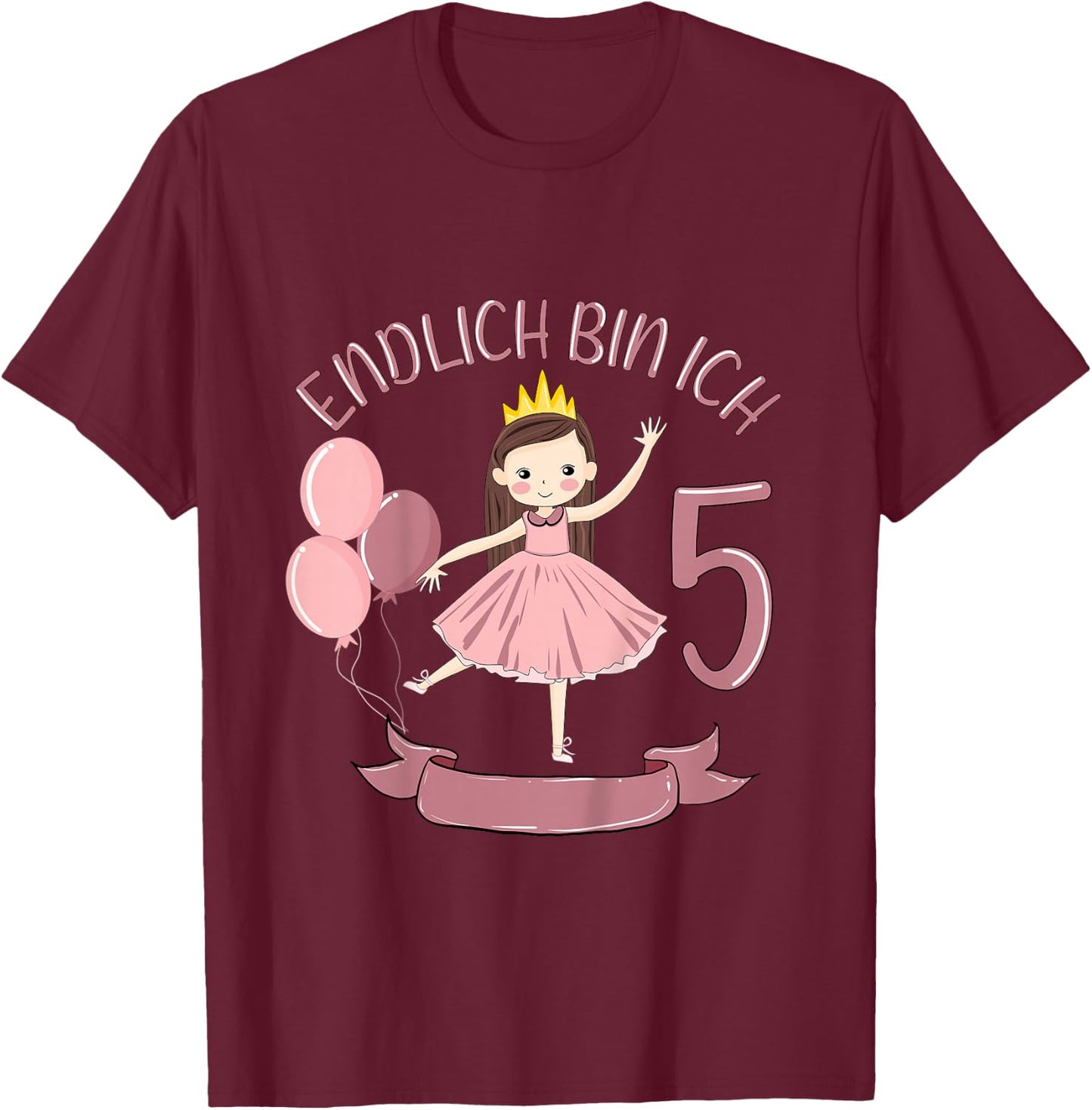 Kids 5 Years Princess Finally Bin I 5 Girls 5th Birthday , black T-Shirt - T-Shirt | Maroon