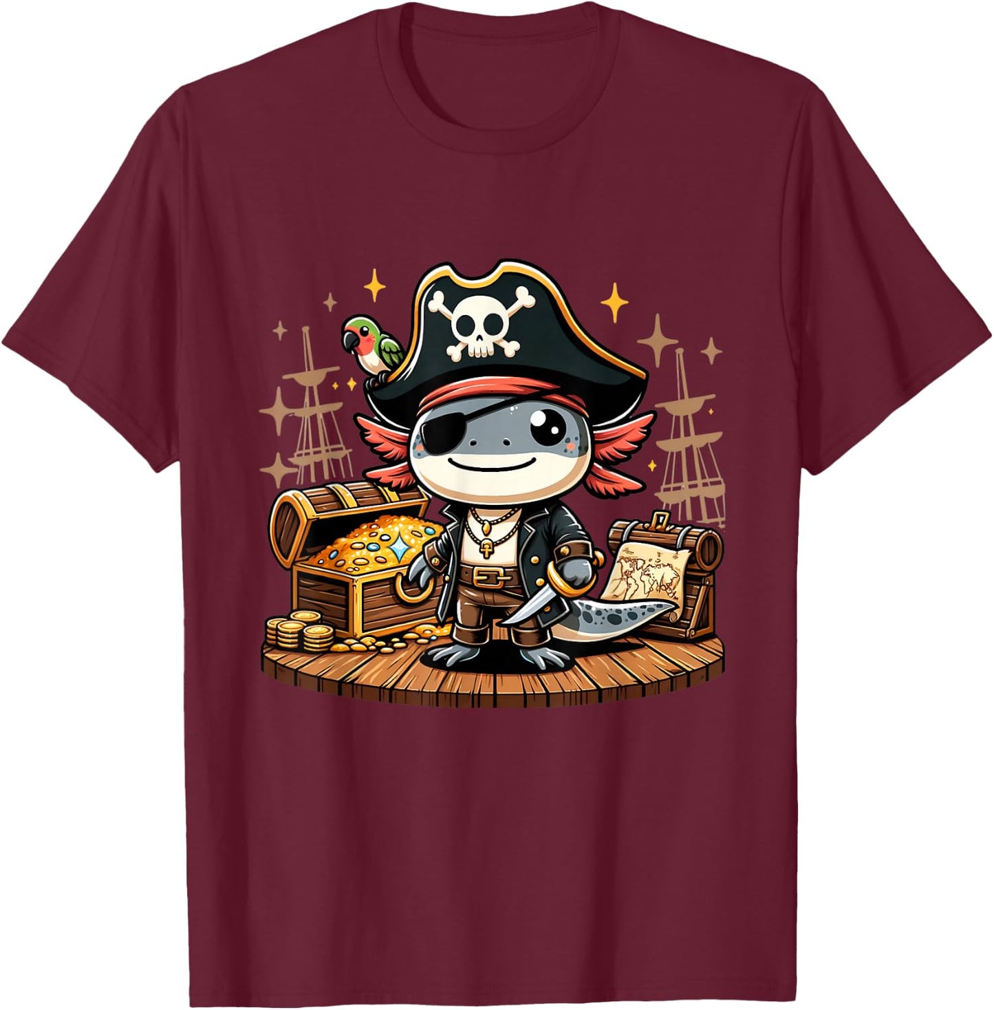 Kawaii Axolotl Pirate Day Pirate Puns Funny Sayings T-Shirt - T-Shirt | Maroon