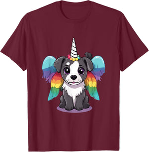 Cute Magical Unicorn Puppy Dog With Rainbow Wings Women Kids T-Shirt - T-Shirt | Maroon