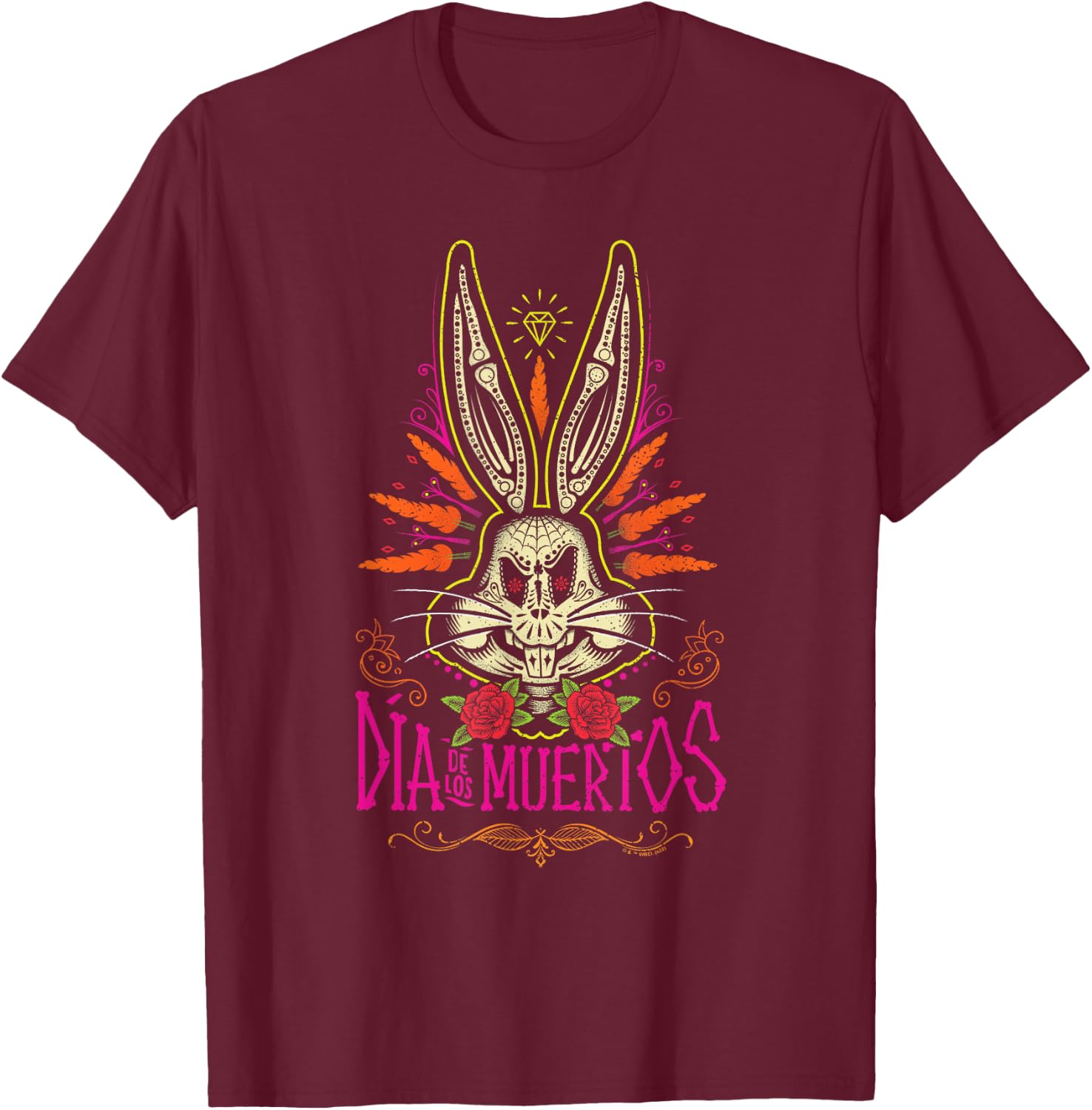 Looney Tunes Dia De Los Muertos Creepy Bugs Bunny Halloween , black, s T-Shirt - T-Shirt | Maroon