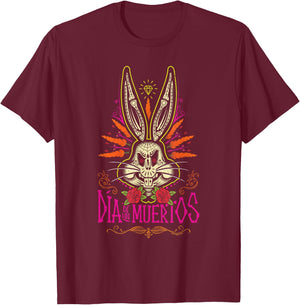 Looney Tunes Dia De Los Muertos Creepy Bugs Bunny Halloween , black, s T-Shirt - T-Shirt | Maroon