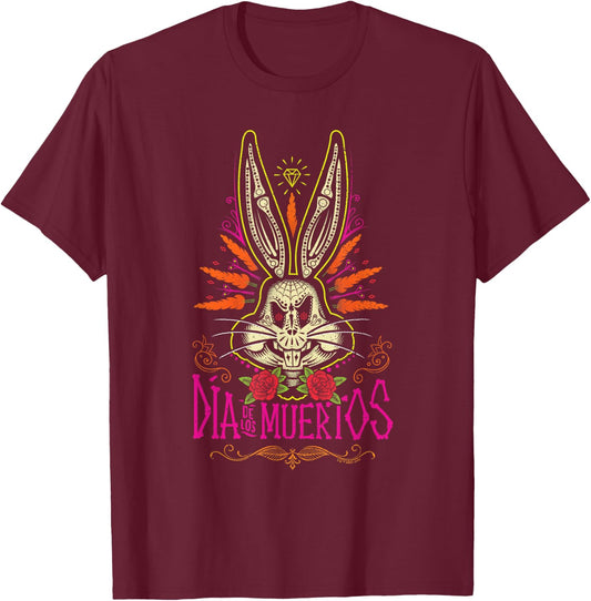 Looney Tunes Dia De Los Muertos Creepy Bugs Bunny Halloween , black, s T-Shirt - T-Shirt | Maroon