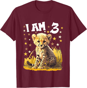 Kids 3 Years old 3 birthday Cheetahs Boy Girl Cheetah T-Shirt - T-Shirt | Maroon