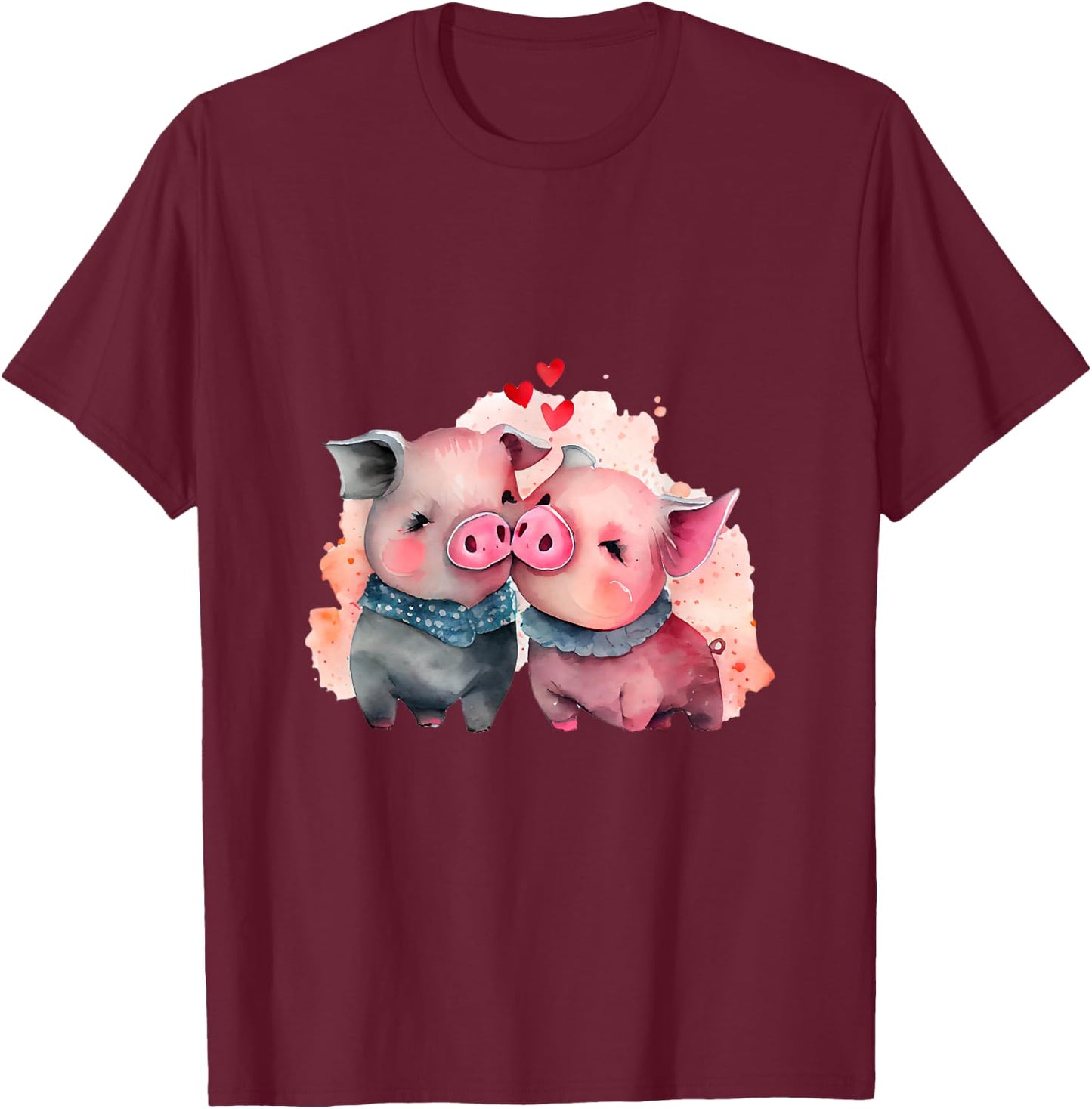 Two Loving Pigs In Love Heart Valentine's Day Pig T-Shirt - T-Shirt | Maroon