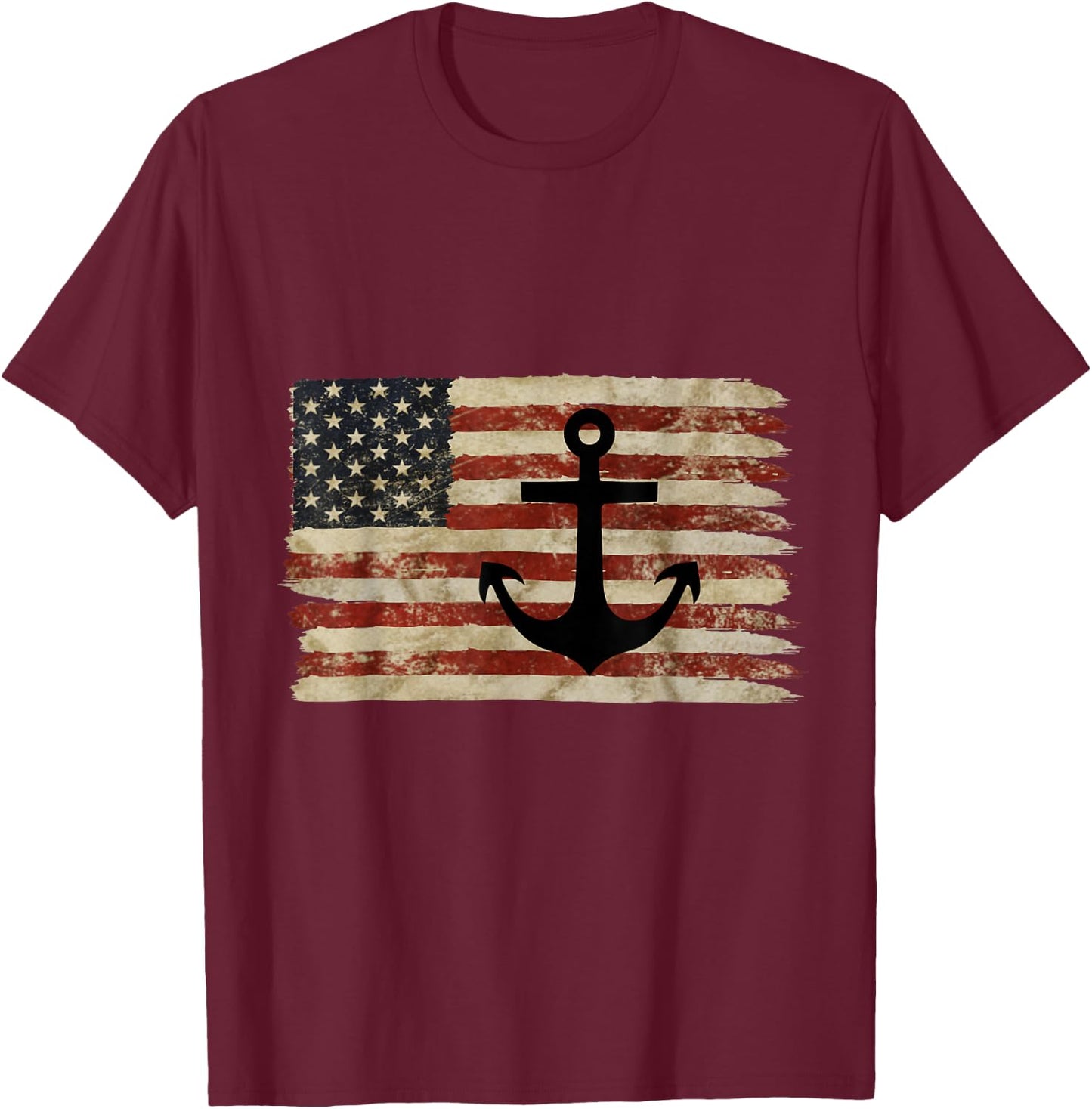 USA American Flag Nautical Anchor Patriotic Sailor Military T-Shirt - T-Shirt | Maroon