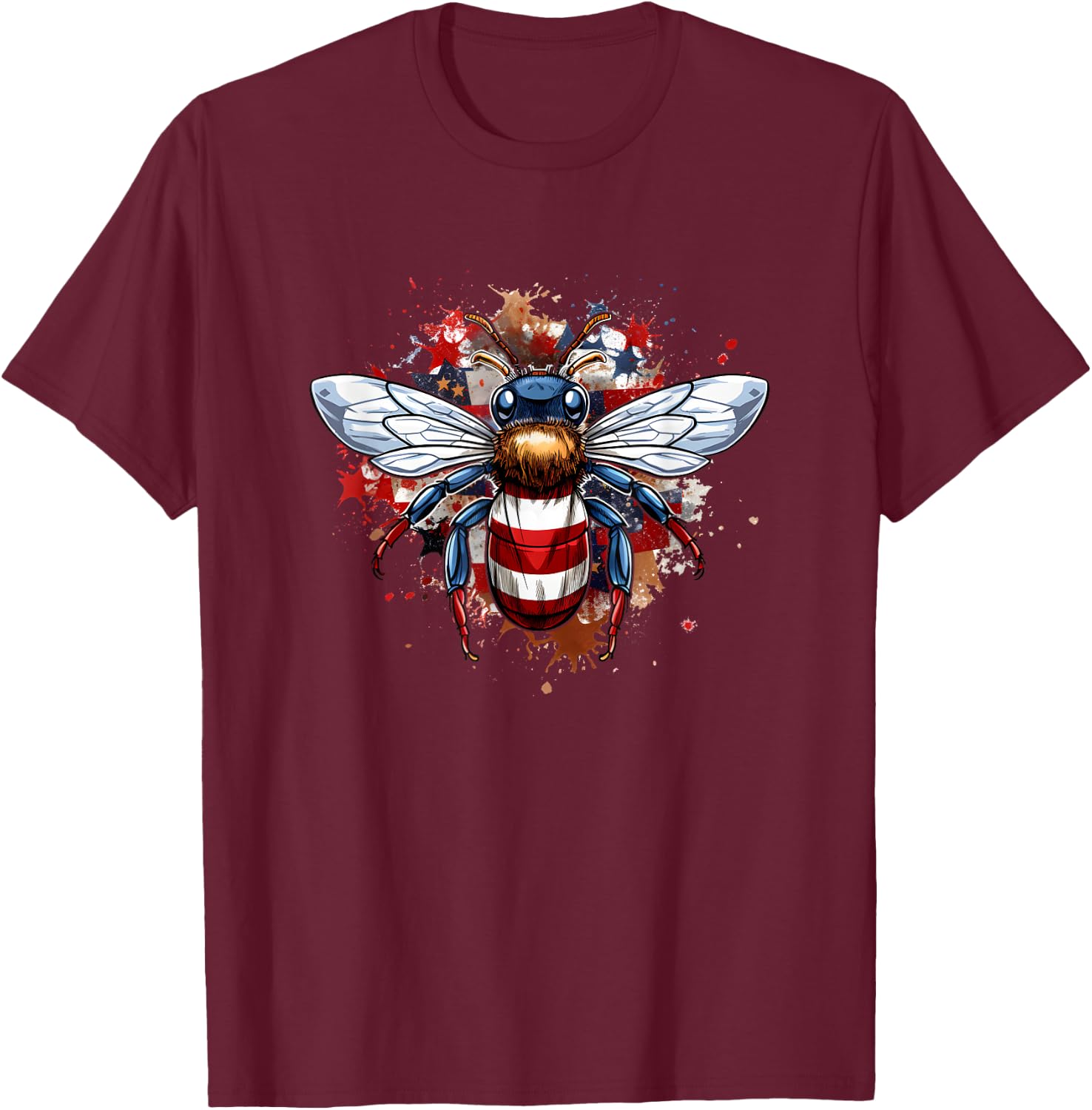 Veterans day, 4th of July patriotic bee usa flag T-Shirt - T-Shirt | Maroon